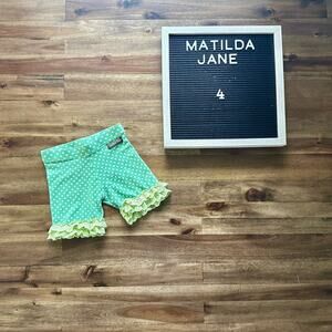 Matilda Jane Camp MJC Green Yellow Polka Dot Cross Country Shortie Knit Shorts 4